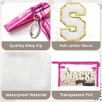 Y1Tvei Large Clear Snacks Pouch Preppy Patch White Chenille Varsity Letter Pvc Transparent Extra Large Cosmetic Makeup Bag Por