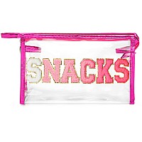 Y1Tvei Large Clear Snacks Pouch Preppy Patch Rose Red Chenille Varsity Letter Pvc Transparent Extra Large Cosmetic Makeup Bag