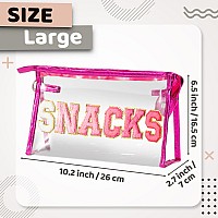 Y1Tvei Large Clear Snacks Pouch Preppy Patch Rose Red Chenille Varsity Letter Pvc Transparent Extra Large Cosmetic Makeup Bag