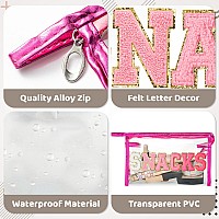 Y1Tvei Large Clear Snacks Pouch Preppy Patch Rose Red Chenille Varsity Letter Pvc Transparent Extra Large Cosmetic Makeup Bag