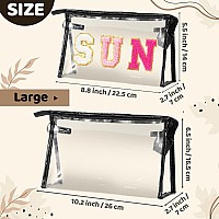 Y1Tvei Clear Sun Makeup Bag 2Pcs Preppy Rose Red Sun Chenille Varsity Letter Cosmetic Bag Black Large Pvc Transparent Toiletry