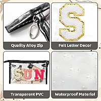 Y1Tvei Clear Sun Makeup Bag 2Pcs Preppy Rose Red Sun Chenille Varsity Letter Cosmetic Bag Black Large Pvc Transparent Toiletry