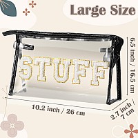 Y1Tvei Clear Stuff Makeup Bag Preppy Patch White Chenille Varsity Letter Pvc Transparent Extra Large Cosmetic Pouch Portable W