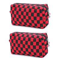 2 Pcs Cosmetic Bags For Women Makeup Bag Purse Travel Toiletry Zipper Storage Pouch Make Up Brushes Organizer For Gifts Checker