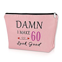 Sazuwu Happy 60Th Birthday Gifts For Mom Pink Makeup Bag Gag Gifts For 60 Year Old Funny Sixty Birthday Gifts Cosmetic Bag Funny