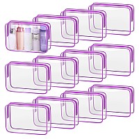 Tisratok 12 Pcs Clear Toiletry Bag For Women Men Transparent Cosmetic Bag For Travel Makeup Organizer Tsa Approved Pouch Purp