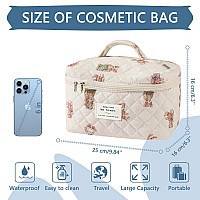 Large Makeup Bag Cute Cosmetic Bag For Women Girls Floral Coquette Aesthetic Toiletry Bag Travel Make Up Organizer Bag White