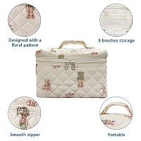 Large Makeup Bag Cute Cosmetic Bag For Women Girls Floral Coquette Aesthetic Toiletry Bag Travel Make Up Organizer Bag White