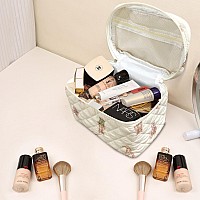 Large Makeup Bag Cute Cosmetic Bag For Women Girls Floral Coquette Aesthetic Toiletry Bag Travel Make Up Organizer Bag White