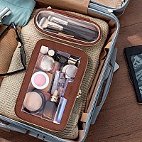 Soimeat Travel Clear Makeup Bag With Makeup Brush Bag Leather Makeup Case Toiletry Bag Portable Cosmetic Bag Case Transparent