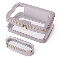 Soimeat Travel Clear Makeup Bag With Makeup Brush Bag Leather Makeup Case Toiletry Bag Portable Cosmetic Bag Case Transparent