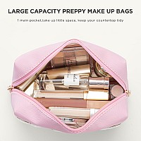 Hbselect Preppy Makeup Bag 4 Pcs Travel Toiletry Bag Chenille Letter Patch Makeup Bag Portable Cosmetic Bag For Women Pu Leather