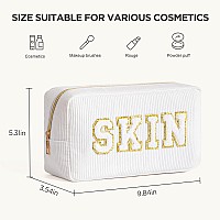 Hbselect 4 Pcs Preppy Makeup Bags Chenille Letter Patch Makeup Bag Face Skin Hair Stuff Travel Bags For Women Corduroy Cosmetic