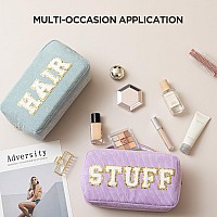 Hbselect 4 Pcs Preppy Makeup Bags Chenille Letter Patch Makeup Bag Face Skin Hair Stuff Travel Bags For Women Corduroy Cosmetic