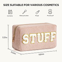 Hbselect 4 Pcs Preppy Makeup Bags Chenille Letter Patch Makeup Bag Face Skin Hair Stuff Travel Bags For Women Corduroy Cosmetic