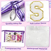 Y1Tvei Sun Stuff Makeup Bag 2Pcs Preppy Patch Chenille Varsity Letter Transparent Pvc Extra Large Clear Cosmetic Pouch Portabl