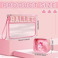 Hillban 2 Pcs Ballet Gifts Chenille Letter Bags Preppy Patch Makeup Bag Flat Clear Pouch Pvc Organizer Purse Waterproof Travel C