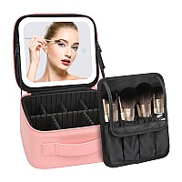 Monstina Travel Makeup Bag With Led Mirrormakeup Case With Light Up Mirrormakeup Artice Box With Lighted Up Mirror3 Adjustabl