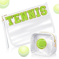 Hillban 2 Pcs Tennis Gifts Chenille Letter Bags Preppy Patch Makeup Bag Flat Clear Pouch Pvc Organizer Purse Waterproof Travel C