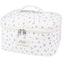 Large Travel Quilted Makeup Bag For Women Big Floral Cotton Cosmetic Bag Cute Coquette Aesthetic Floral Toiletry Organizer Bag