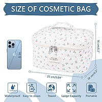 Large Travel Quilted Makeup Bag For Women Big Floral Cotton Cosmetic Bag Cute Coquette Aesthetic Floral Toiletry Organizer Bag