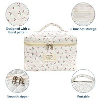 Large Travel Quilted Makeup Bag For Women Big Floral Cotton Cosmetic Bag Cute Coquette Aesthetic Floral Toiletry Organizer Bag