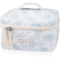 Large Travel Quilted Makeup Bag For Women Big Floral Cotton Cosmetic Bag Cute Coquette Aesthetic Floral Toiletry Organizer Bag