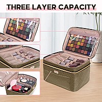 Bafamye Double Layer Travel Makeup Bag Women Large Cosmetic Case Organizer For Travelsize Accessories Bottles Brushes And S