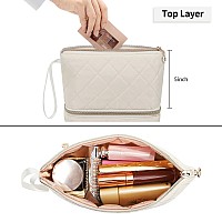 Ethereal Small Makeup Bag Cream Travel Makeup Organizer Bag For Women Double Layer Cosmetic Bag Portable Makeup Brush Bags