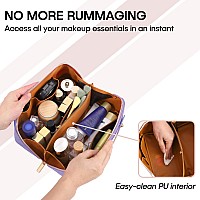 Alextina Travel Makeup Bag Vegan Leather Large Capacity Cosmetic Bags For Womenwaterproof Portable Pouch Open Flat Toiletry Ba