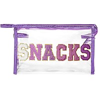 Y1Tvei Snacks Clear Makeup Bag Preppy Patch Purple Chenille Varsity Letter Transparent Pvc Large Cosmetic Pouch Portable Water