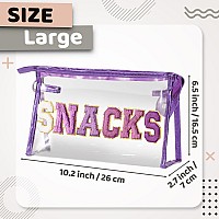 Y1Tvei Snacks Clear Makeup Bag Preppy Patch Purple Chenille Varsity Letter Transparent Pvc Large Cosmetic Pouch Portable Water