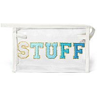 Y1Tvei Clear Stuff Makeup Bag Preppy Patch Blue Chenille Varsity Letter Pvc Transparent Extra Large Cosmetic Pouch Portable Wa