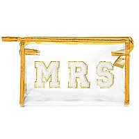 Y1Tvei Bride Patch Mrs Varsity Letter Cosmetic Toiletry Bag Mrs Chenille Letter Patches Bling Small Gold Makeup Bag Pvc Waterpro