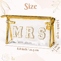 Y1Tvei Bride Patch Mrs Varsity Letter Cosmetic Toiletry Bag Mrs Chenille Letter Patches Bling Small Gold Makeup Bag Pvc Waterpro