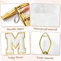 Y1Tvei Bride Patch Mrs Varsity Letter Cosmetic Toiletry Bag Mrs Chenille Letter Patches Bling Small Gold Makeup Bag Pvc Waterpro