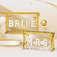 Y1Tvei Bride Patch Mrs Varsity Letter Cosmetic Toiletry Bag Mrs Chenille Letter Patches Bling Small Gold Makeup Bag Pvc Waterpro