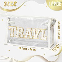 Y1Tvei Travel Clear Makeup Bag Preppy Patch White Chenille Varsity Letter Transparent Pvc Large Travel Cosmetic Pouch Portable