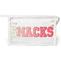 Y1Tvei Large Clear Snacks Pouch Preppy Patch Rose Red Chenille Varsity Letter Pvc Transparent Extra Large Cosmetic Makeup Bag