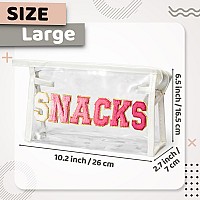 Y1Tvei Large Clear Snacks Pouch Preppy Patch Rose Red Chenille Varsity Letter Pvc Transparent Extra Large Cosmetic Makeup Bag