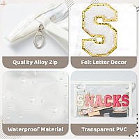 Y1Tvei Large Clear Snacks Pouch Preppy Patch Rose Red Chenille Varsity Letter Pvc Transparent Extra Large Cosmetic Makeup Bag