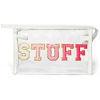 Y1Tvei Clear Stuff Makeup Bag Preppy Patch Rose Red Chenille Varsity Letter Pvc Transparent Extra Large Cosmetic Pouch Portabl