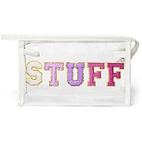 Y1Tvei Clear Stuff Makeup Bag Preppy Patch Purple Chenille Varsity Letter Pvc Transparent Extra Large Cosmetic Pouch Portable