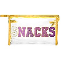 Y1Tvei Snacks Clear Makeup Bag Preppy Patch Purple Chenille Varsity Letter Transparent Pvc Large Cosmetic Pouch Portable Water