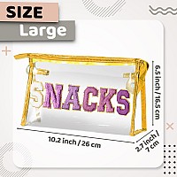 Y1Tvei Snacks Clear Makeup Bag Preppy Patch Purple Chenille Varsity Letter Transparent Pvc Large Cosmetic Pouch Portable Water