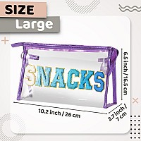 Y1Tvei Snacks Clear Makeup Bag Preppy Patch Blue Chenille Varsity Letter Transparent Pvc Large Cosmetic Pouch Portable Waterpr