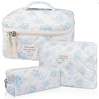 Makeup Bag Set Quilted Makeup Bag Large Floral Cosmetic Bag For Women Cute Cotton Makeup Bags Flower Travel Toiletry Organiz