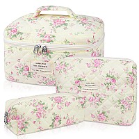 Makeup Bag Set Quilted Makeup Bag Large Floral Cosmetic Bag For Women Cute Cotton Makeup Bags Flower Travel Toiletry Organiz