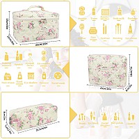 Makeup Bag Set Quilted Makeup Bag Large Floral Cosmetic Bag For Women Cute Cotton Makeup Bags Flower Travel Toiletry Organiz