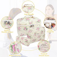 Makeup Bag Set Quilted Makeup Bag Large Floral Cosmetic Bag For Women Cute Cotton Makeup Bags Flower Travel Toiletry Organiz